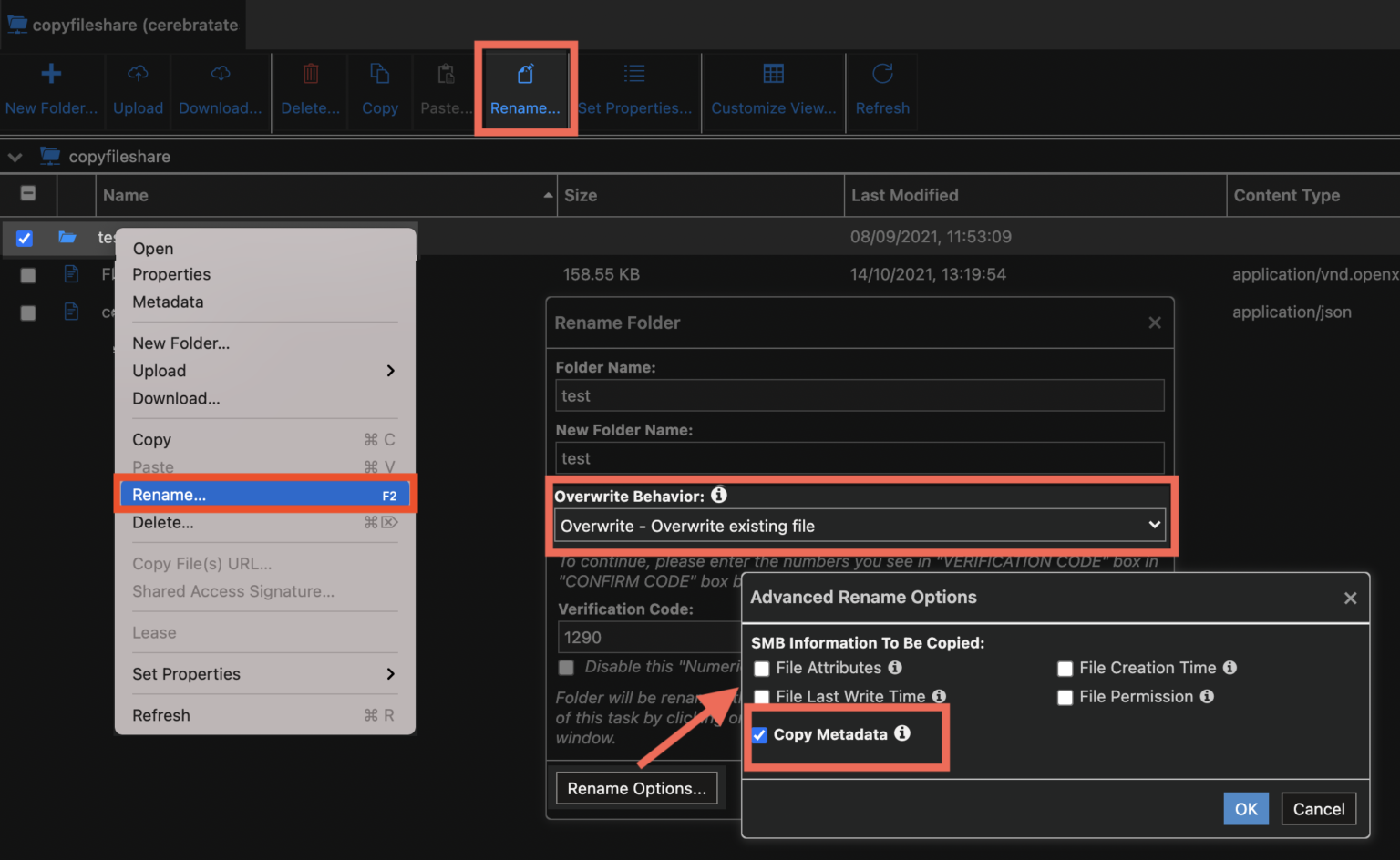 Renaming Files and Folders in Azure File Storage Cerebrata
