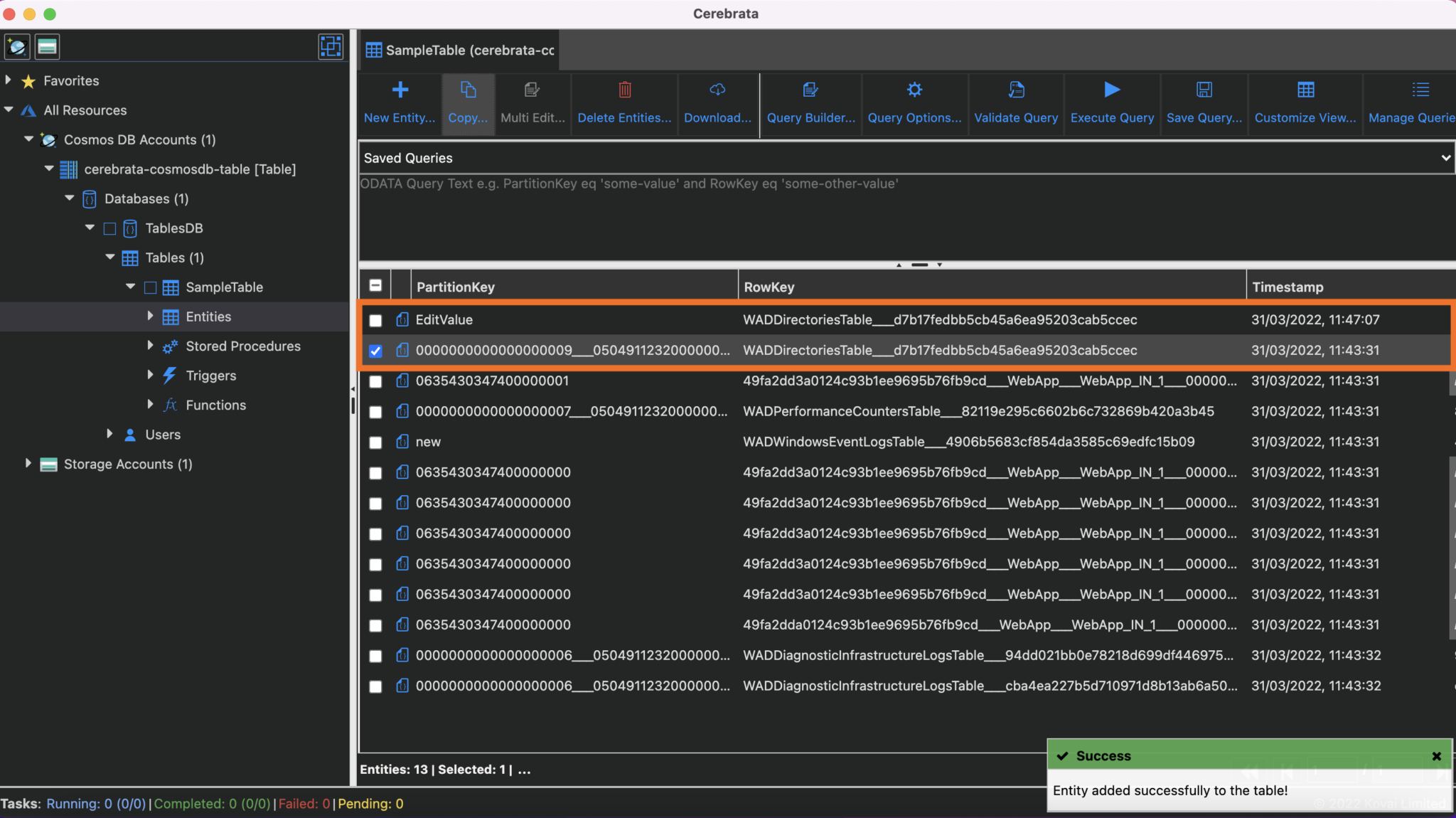 Duplicate Table Entities in Azure Cosmos DB and Storage Account